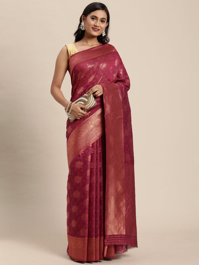 Indyancart GR Women's Tahira Magenta Pink Silk Blend Saree
