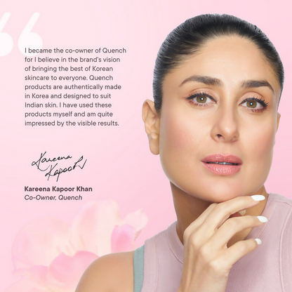 Quench Ultra Light Gel Moisturizer with cherry blossom and niacinamide for brightening, shown in a clear jar with a white lid.