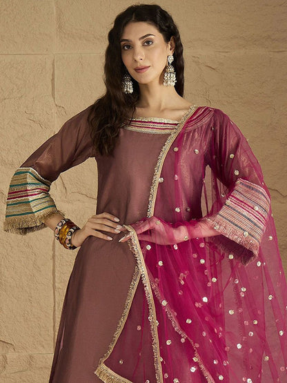 Indyancart VA Women Ethnic Motifs Yoke Design Kurta with Palazzo & Dupatta