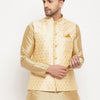 Men's Rose Gold Silk Blend Straight Jacket  Kurta and Dhoti Set