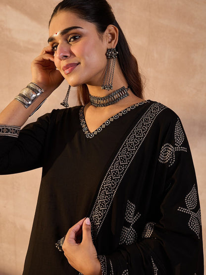 Mirror Work Pure Cotton Kurta With Trouser & With Dupatta