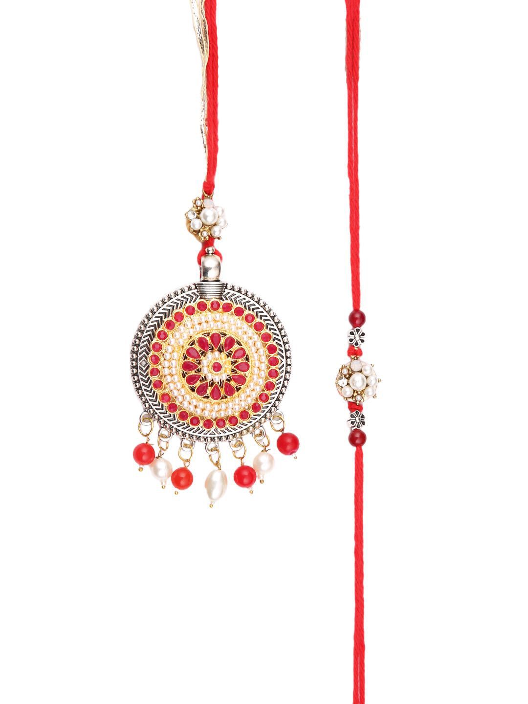 Anouk Bhaiya Bhabhi Charming Floral Thread Rakhi With Roli Chawal & Greetings Card