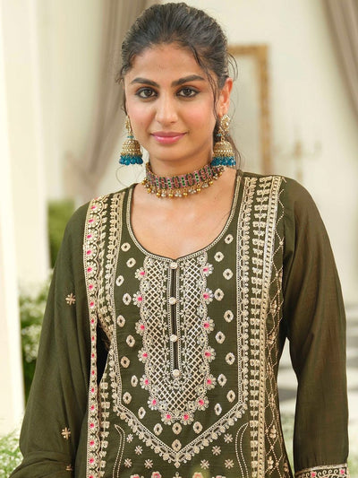 Dhiyona IE Women Ethnic Motifs Embroidered Regular Thread Work Kurta with Palazzos & With Dupatta