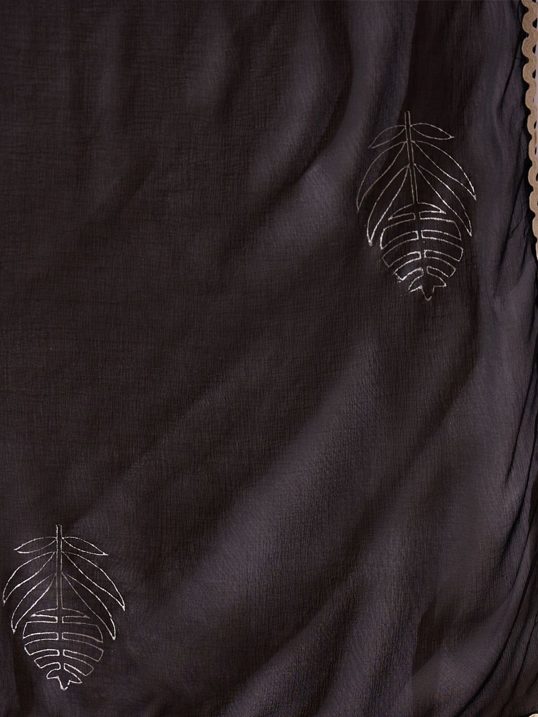 Dhiyona IE Black Floral Embroidered Mirror Work Straight Kurta With Trousers & Dupatta