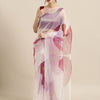 Dhiyona TI Women's Off White & Pink Floral Printed Organza Saree with Unstitched Blouse