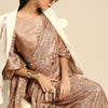 Dhiyona TI Women's Beige Crepe Sequins Saree with Unstitched Blouse