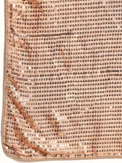 Dhiyona TI Women's Beige Crepe Sequins Saree with Unstitched Blouse