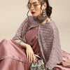 Dhiyona TI Women's Pink Soli Poly Satin Saree with Embellished Cape with Unstitched Blouse