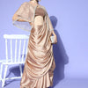Dhiyona TI Women's Silver Solid Poly Satin Saree with Embellished Cape with Unstitched Blouse