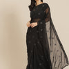 Dhiyona TI Women's Black Georgette Embroidered Mirror-Work Saree with Unstitched Blouse