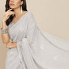 Dhiyona TI Women's Silver Georgette Embroidered Mirror-Work Saree with Unstitched Blouse