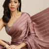 Dhiyona TI Women's Mauve Striped Polyester Saree with Tassels with Unstitched Blouse