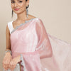 Dhiyona TI Women's Pink Solid Embellished Border Chiffon Saree with Unstitched Blouse