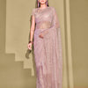 Dhiyona TI Women's Ready To Wear Pink Foil Embellished Saree with Unstitched Blouse