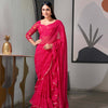 Dhiyona TI Women's Pink Colored Leheriya Saree with Frill with Unstitched Blouse