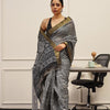 Dhiyona TI Women's Ready To Wear Grey Polycotton Handloom Saree with Unstitched Blouse