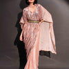 Dhiyona TI Women's Peach Designer Sequinned Kaftan Saree & Belt with Unstitched Blouse