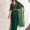 Dhiyona TI Women's Green Designer Sequinned Kaftan Saree & Belt with Unstitched Blouse