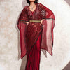 Dhiyona TI Women's Maroon Designer Sequinned Kaftan Saree & Belt with Unstitched Blouse