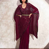 Dhiyona TI Women's Wine Designer Sequinned Kaftan Saree & Belt with Unstitched Blouse