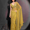Dhiyona TI Women's Yellow Lycra Foil Saree Embellished & Tassels with Unstitched Blouse