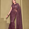 Dhiyona TI Women's Magenta Lycra Foil Saree Embellished with Unstitched Blouse