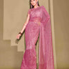 Dhiyona TI Women's Pink Lycra Foil Saree Embellished with Unstitched Blouse