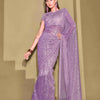 Dhiyona TI Women's Lavender Lycra Foil Saree Embellished with Unstitched Blouse