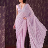 Dhiyona TI Women's Lavender Mirror Embroidery on Pallu & Scalloped Border Saree with Unstitched Blouse