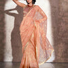 Dhiyona TI Women's Peach Shimmer Net Sequined Embroidered Saree with Unstitched Blouse