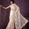 Dhiyona TI Women's Off White Floral Embroidered Net Saree with Unstitched Blouse