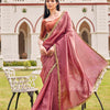 Dhiyona TI Women's Pink Colored Crushed Organza Saree With Unstitched Blouse