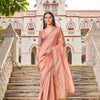 Dhiyona TI Women's Peach Colored Crushed Organza Saree With Unstitched Blouse