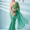 Dhiyona TI Women's Sea Green Two Tone Shimmer Chiffon Saree With Unstitched Blouse