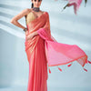 Dhiyona TI Women's Pink And Gold Two Tone Shimmer Chiffon Saree With Unstitched Blouse