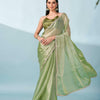 Dhiyona TI Women's Green Colored Shimmer Satin Lace Saree With Unstitched Blouse