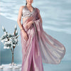Dhiyona TI Women's Lavender Colored Shimmer Satin Lace Saree With Unstitched Blouse