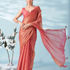 Dhiyona TI Women's Two Tone Pink Colored Satin Chiffon Saree With Unstitched Blouse