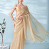 Dhiyona TI Women's Beige Colored Satin Saree With Unstitched Blouse