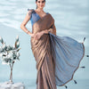 Dhiyona TI Women's Two Tone Bronze And Blue Colored Satin Saree With Unstitched Blouse