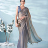 Dhiyona TI Women's Blue And Copper Colored Two Tone Chiffon Saree With Unstitched Blouse