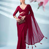 Dhiyona TI Women's Maroon Zari Weaving Satin Saree With Unstitched Blouse