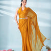 Dhiyona TI Women's Mustard Colored Zari Weaving Satin Saree With Unstitched Blouse