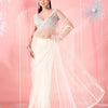 Dhiyona TI Women's Off White Coloured Designer Net Saree with Unstitched Blouse
