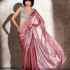 Dhiyona TI Women's Pink Colored Shimmer Chiffon Embellished Border Saree with Unstitched Blouse