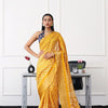 Indyancart TI Women's Ready To Wear Mustard Printed Saree with Unstitched Blouse