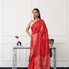 Dhiyona TI Women's Ready To Wear Red Printed Saree with Unstitched Blouse
