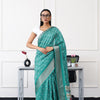 Dhiyona TI Women's Ready To Wear Green Printed Saree with Unstitched Blouse