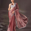 Dhiyona TI Women's Maroon Shimmer Satin Chiffon Saree With Unstitched Blouse