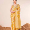 Dhiyona TI Women's Ready To Wear Yellow Woven Saree with Unstitched Blouse